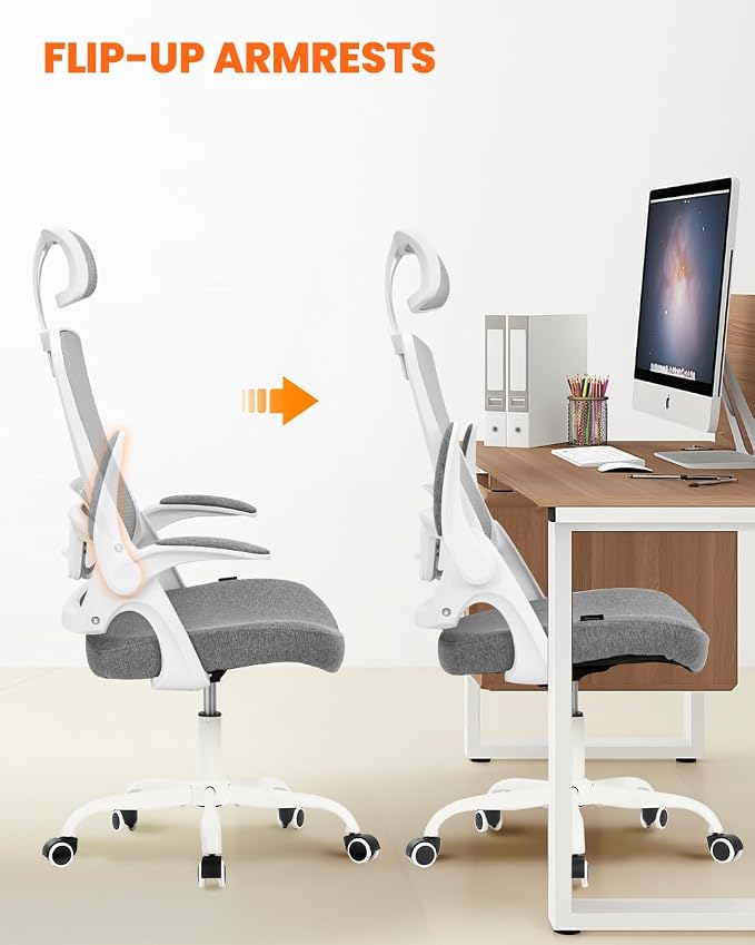 NEO CHAIR Office Chair with Adjustable Ergonomic Lumbar Headrest, Grey | Ergonomic Mesh Back Support with a Height-Adjustable Headrest and Flip-Up Armrests for All-Day Office and Computer Work - Image 6