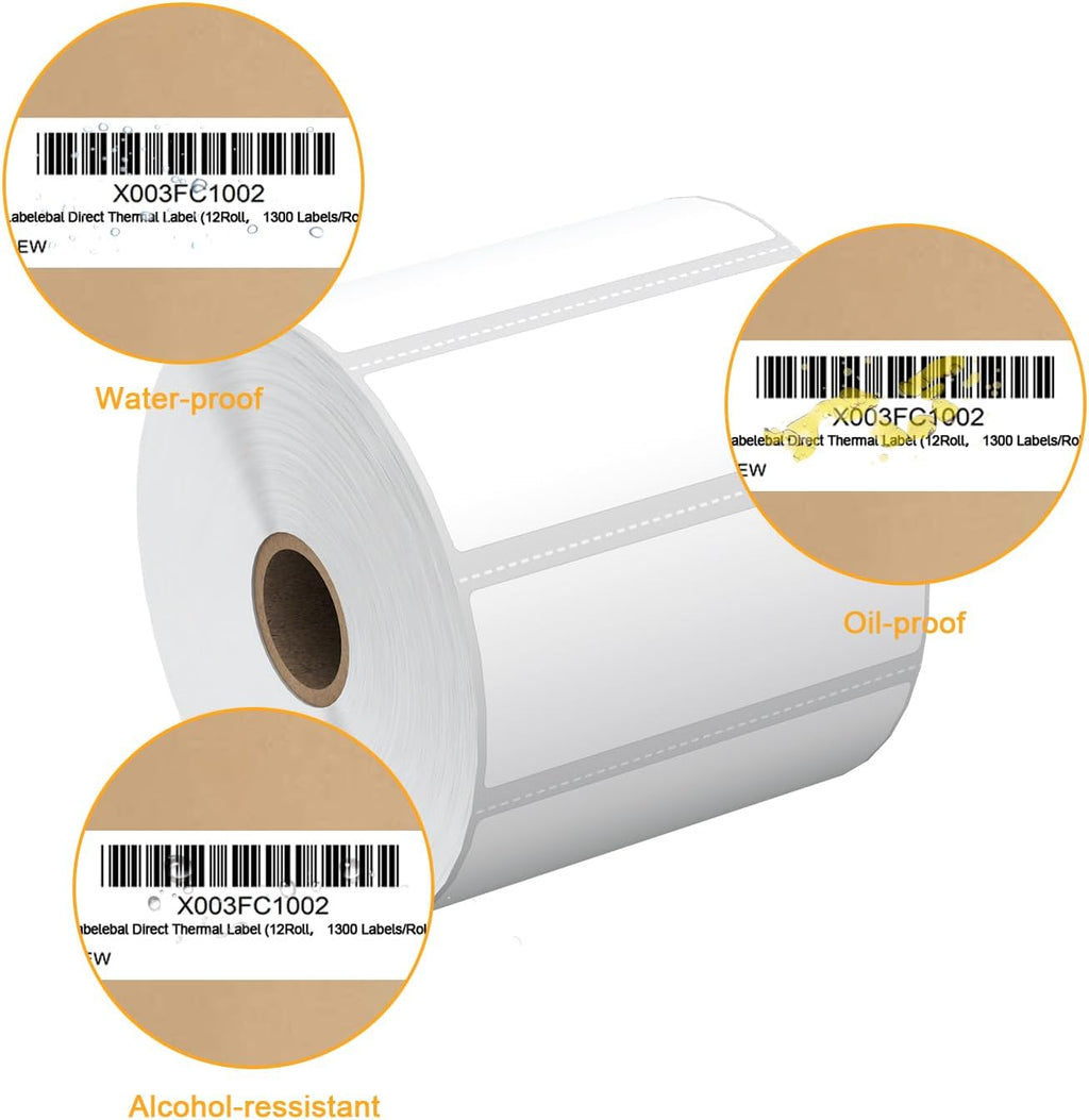 (15600 Labels/12 Rolls) Labelebal 3-Proof 1" Core 12 Rolls 3" x 1" Inch Direct Thermal Labels & Stickers,Address Shipping Labels Compatible with Rollo & Zebra Desktop Printers Adhesive - Image 5