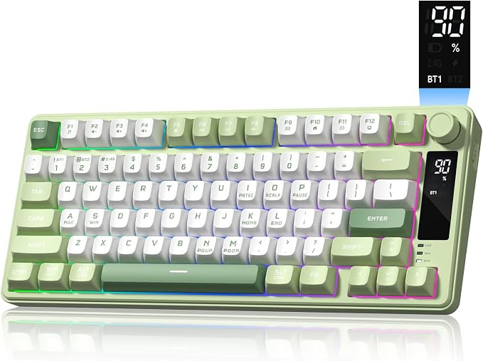 Womier DK75 75% Wireless Gaming Keyboard, RGB Backlit Creamy Keyboard with Media Knob, OLED Screen, Tri-Mode 2.4GHz/USB-C/BT5.0, Anti-Ghosting No-Conflict Silent Membrane Keyboard for MAC Windows by Unknown
