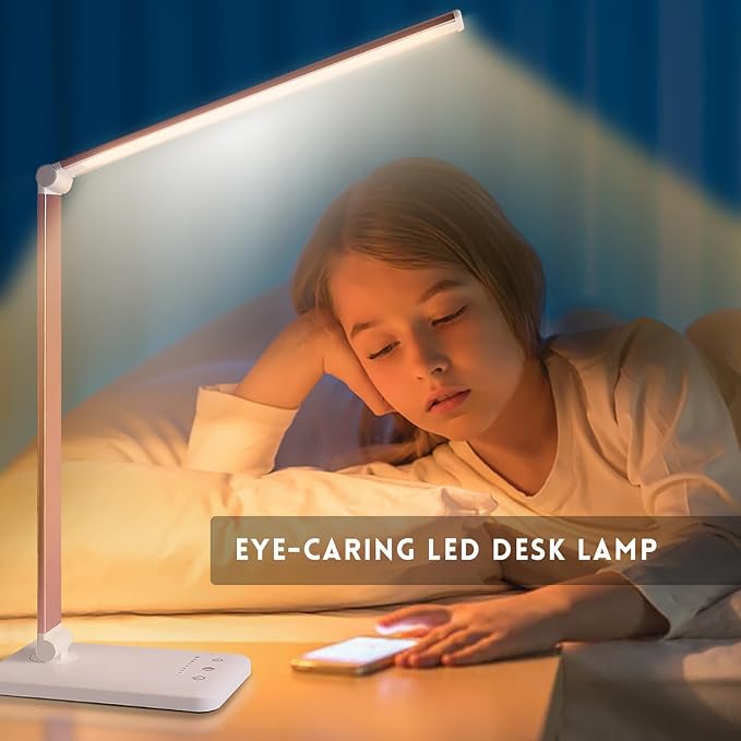 Desk Lamp, LED Desk Light with 10 Brightness Levels, 5 Color Temperatures, USB Power, Foldable Dimmable Table Lamp, Timer & Memory, Touch Control, Eye Caring Lamp for Reading Work Study Nail - Image 8