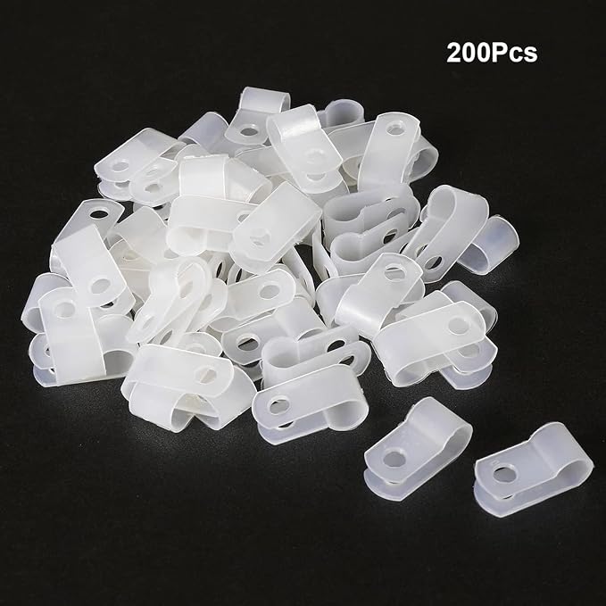 200Pcs White Nylon R-Type Cable Clamps, 1/4 Inch Wire Clips | Nylon durable material, R-Type cable fixing clips, Ideal for household wire management, Office Cable Management - Image 7