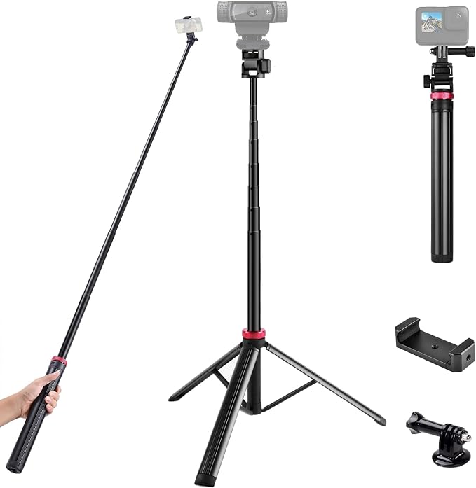 80'' Webcam Floor Tripod Stand Holder for Logitech C920x/MX Brio 4K/C922x/C930e/Brio 501/StreamCam Webcams/iPhone 17 16 15 14/Samsung S26 S25 S24 S23 Smartphone,Compatible with Gopro Action Cameras by AcetakenMount