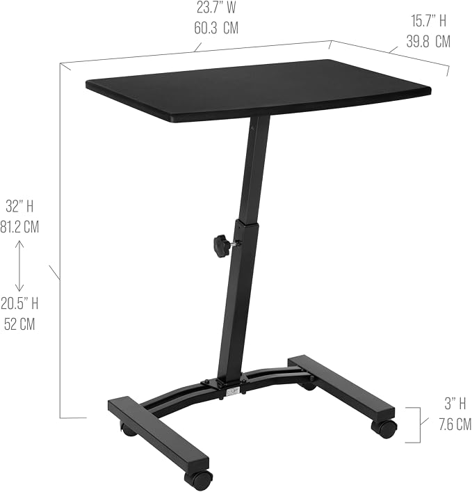 Seville Classics Airlift Mobile Height Adjustable Laptop Stand Computer Workstation for Sitting Classroom Home Office Medical Table w/Wheels, Flat Desk 24", Black - Image 9