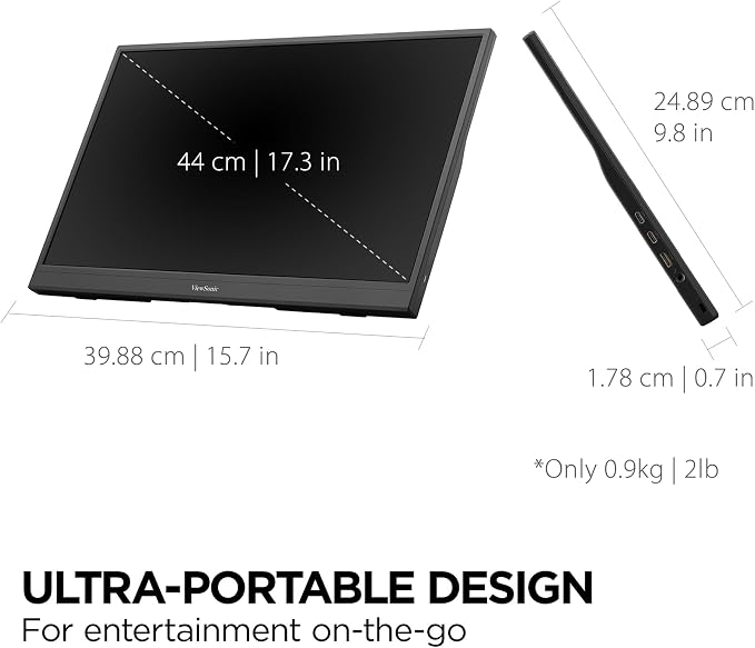 ViewSonic VX1754 17 Inch 1080p Portable Gaming Monitor, IPS 144Hz Display | AMD FreeSync, USB C, Mini HDMI, Laptop, Console, Phone, Built In Stand, Protective Sleeve, 60W Charging, Anti Glare, Travel - Image 6