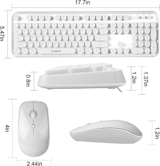 White Wireless Keyboard and Mouse Combo,Bubble Round Keys,Typewriter Style | Cute Aesthetic Minimalist Keyboard,Creamy Clicky Sound,2.4GHz Full-Size with Number Pad,for Long Nails PC Laptop Desktop - Image 2