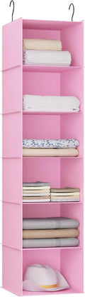 Hanging Closet Organizer 6-Shelf, Oxford Fabric Wardrobe Storage, Pink | Easy-mount foldable design holds clothes, handbags, shoes & accessories; washable Oxford fabric, sturdy and space-saving. by DonYeco