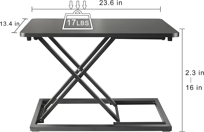 Aconcept Extra-Slim 24 x 14 inch Black Lift Standing Desk Converter, Manual Adjustable Height Sit Stand up Desk Riser, Compact for Monitor or Laptop Workstation - Image 5