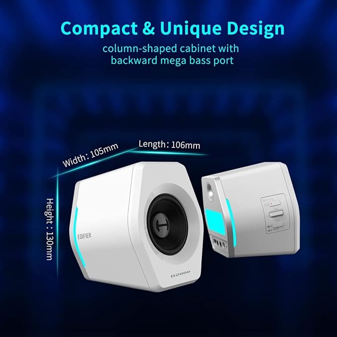 G2000 32W PC Computer Speakers for Gaming Desktop PC Laptop Mac Computer Woofer Speakers Bluetooth USB 3.5mm AUX Inputs RGB Lights Multimedia Speakers White - Image 7