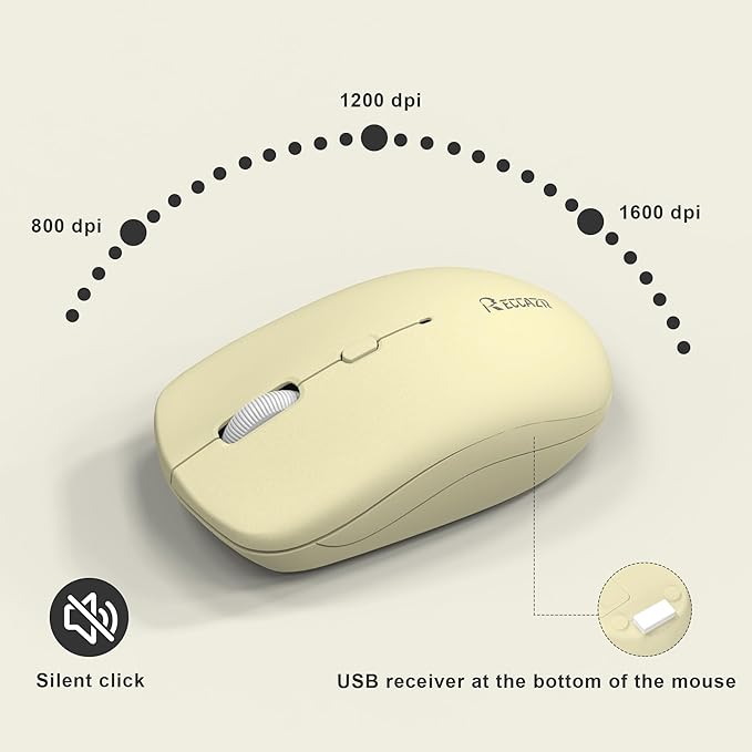 Wireless Keyboard and Mouse Combo Silent for Office and Home(Canary Yellow) | 2.4G Full Size Silent Cordless Keyboard with Tilt Legs,3-Level DPI Quiet Mouse,for Windows/Mac OS/Desktop/Laptop/PC - Image 6