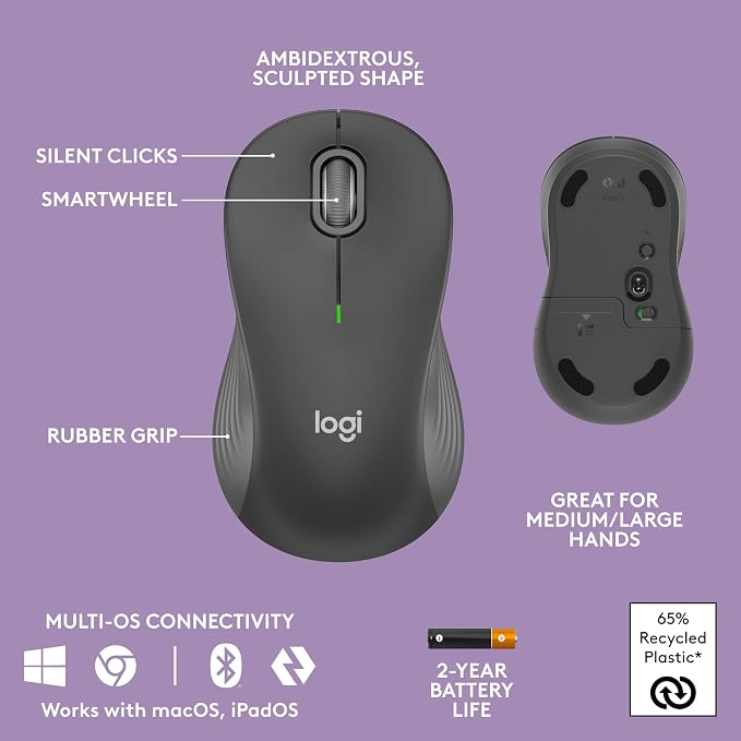 Logitech Wave Keys MK670 Combo Wireless Keyboard and Mouse - Graphite | Signature M550 L, comfortable natural typing, Bluetooth, Logi Bolt, multi-OS, Windows/Mac compatibility - Image 7