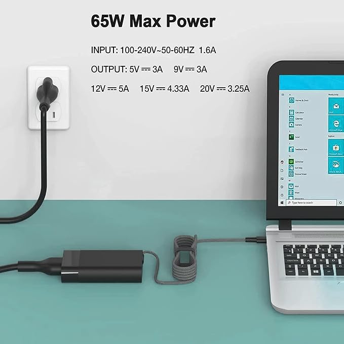 65W Laptop USB Charger Fit for HP EliteBook x360 1030 630 745 835 840 845 860 ZBook 14uG5 Firefly 14 15 16 ProBook 440 450 455 460 hp Envy x360 17 Spectre x360 - Type-C 3.25 AC Adapter - Image 5