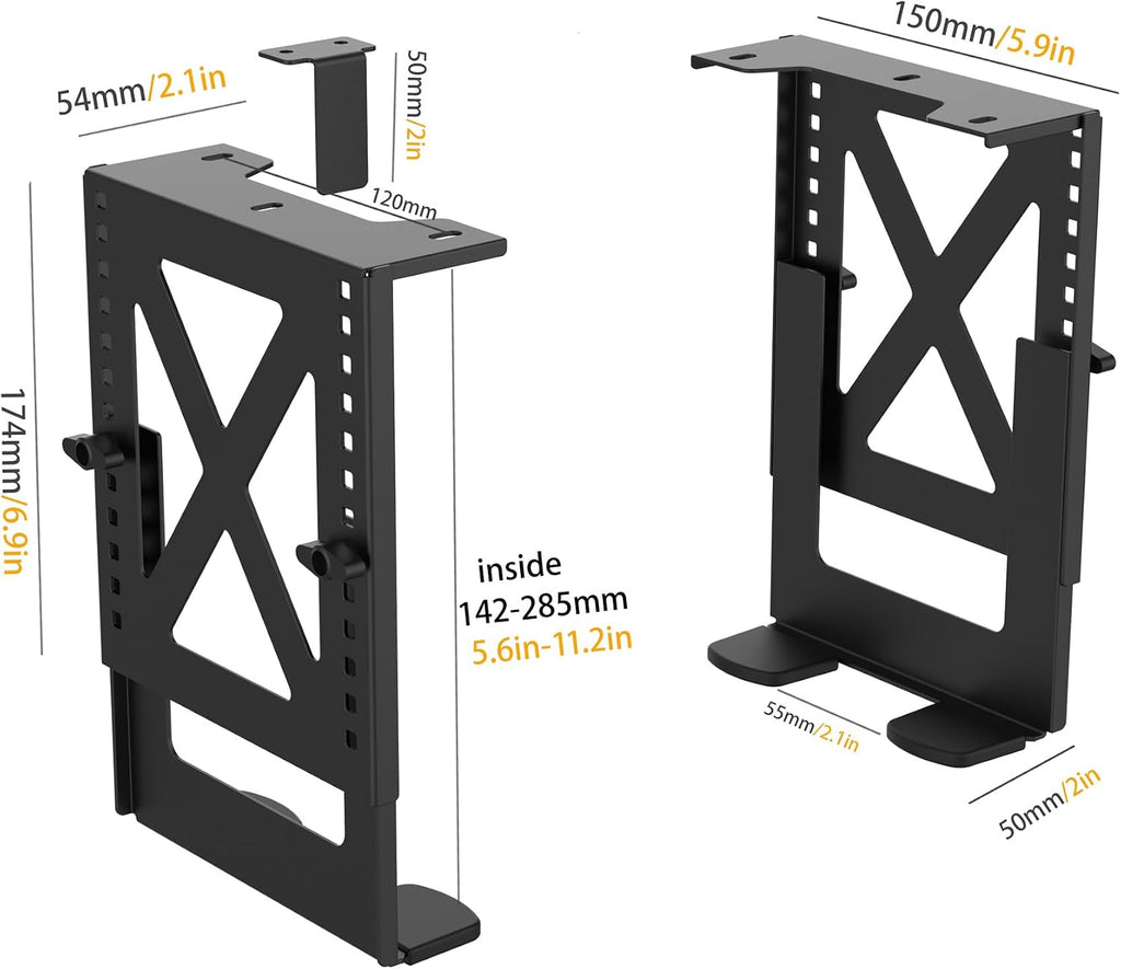 Under Desk PC Mount, Adjustable 5.6-11.2in, 33lb Steel, Ventilated - Image 3