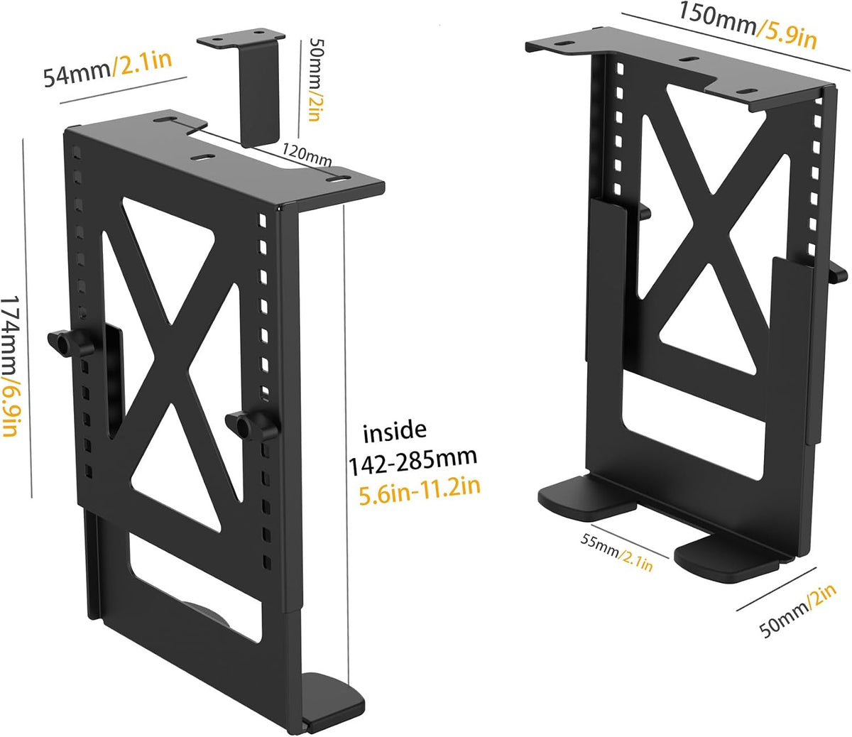 Under Desk PC Mount, Adjustable 5.6-11.2in, 33lb Steel, Ventilated - Image 3