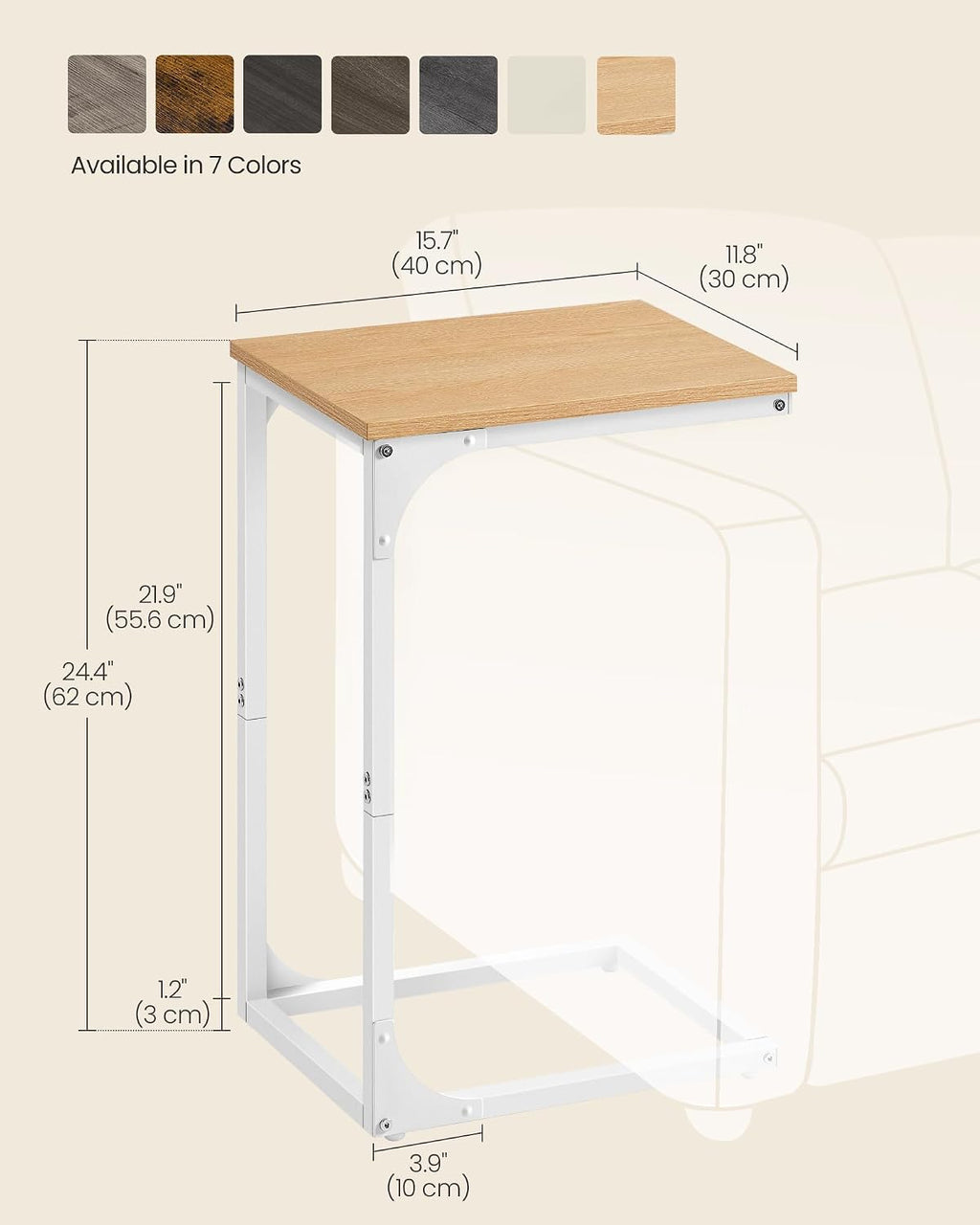 VASAGLE C-Shaped End Table, Small Sofa Side Table with Metal Frame - Image 5