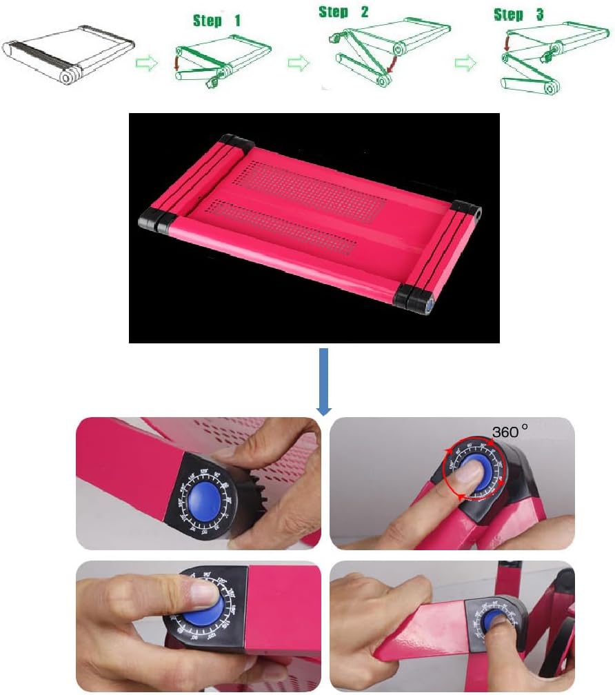 Adjustable Lap Laptop Computer Portable CPU Cooling Fan Ergonomic Vented Table Stand Desk Tray (420 * 260mm with Mouse Pad & Double Fans, Pink) - Image 6