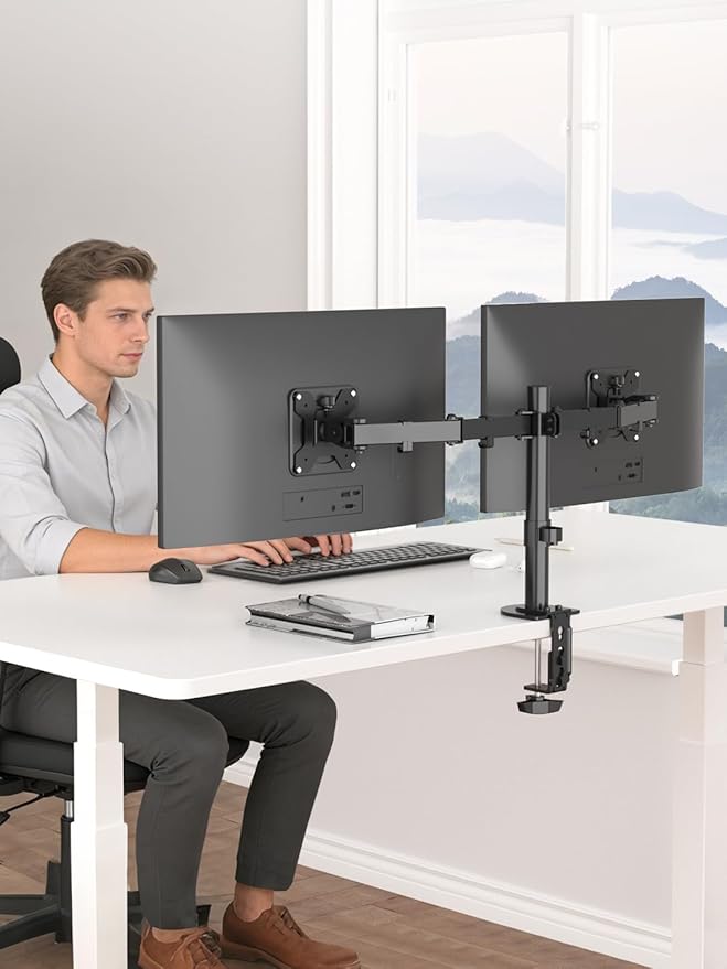 Suptek Dual Monitor Desk Mount, Adjustable Dual Monitor Arm for 2 Computer Screens up to 27 inch, Dual Gas Spring Monitor Arm, Holds up to 22 lbs Each, VESA 75x75/100x100 mm, Black (MD9442) - Image 5