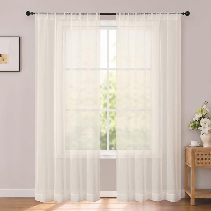 Cream Sheer Curtains 72 Inches Long for Living Room 2 Panels Set | Sheer White Curtains for Bedroom, Rod Pocket Airy Light Filtering Window Treatments, 2pcs, Each Panel 42" Width x 72" Long by OWENIE