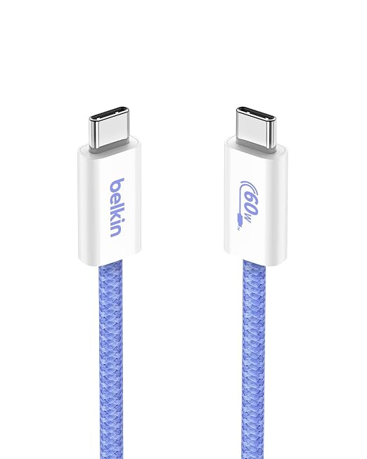 Belkin USB C to USB C 60W Braided Cable 3.3ft iPhone Charger Cord | iPhone 15/16/17, Samsung Galaxy S26, Pixel 10, Airpods, iPad, Nintendo Switch 2, MacBook, Steam Deck, Travel, Chromebook by Unknown