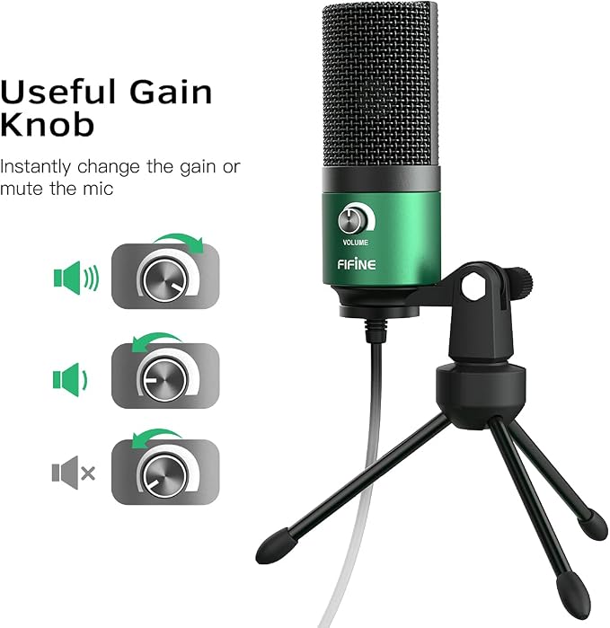 FIFINE K669 Green USB Condenser Microphone for Recording, Video Conference | Computer PC Mic with Gain Control, USB Cable for Streaming, Podcasting, Twitch, Discord - Image 2