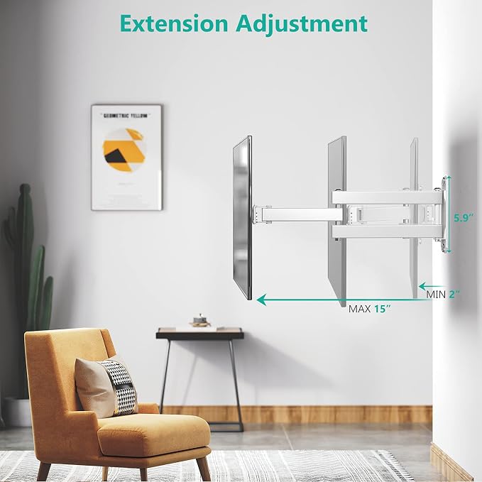 WALI TV Wall Mount Articulating 15 inch Arm, 2 Pack for Monitor TV, White | Fits 13-32" Monitor, VESA 75/100, Holds 33 lbs, Tilt/Swivel/Rotate for Optimal Viewing, Eases Neck Pain at Work, 1330LM-2W - Image 5