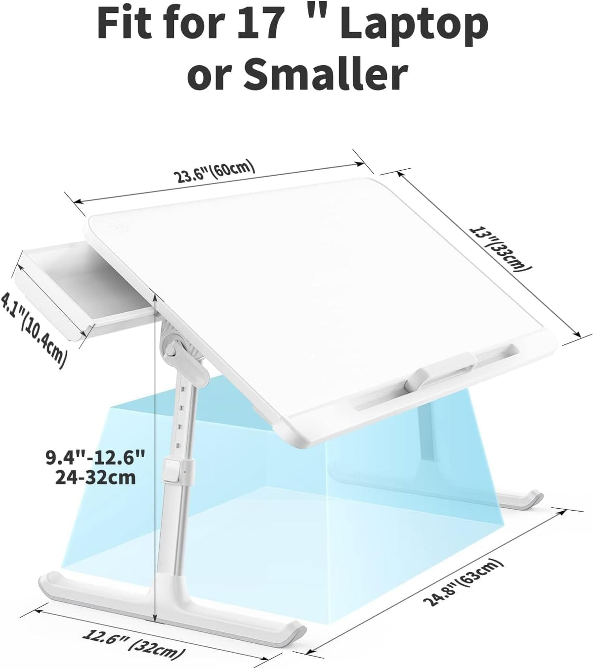 SAIJI Laptop Bed Tray Table, Adjustable PVC Leather Laptop Bed Table, Portable Standing Desk with Storage Drawer, Foldable Lap Tablet Table for Sofa Couch Floor (Large,White) - Image 6