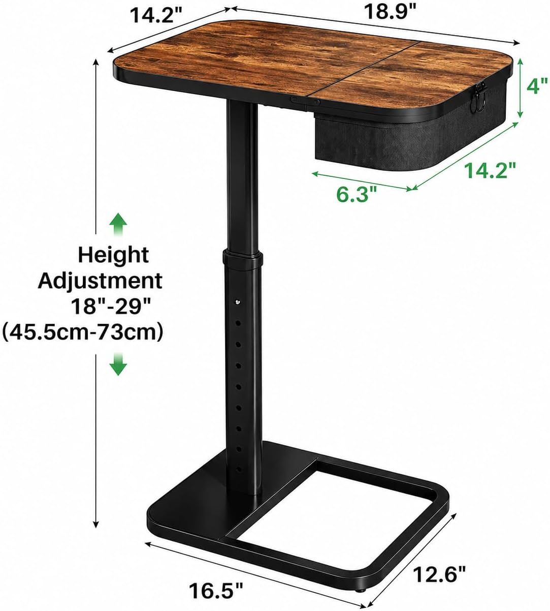 Kitstorack TV Tray Table with Flip-Top Storage, Adjustable Height - Image 2
