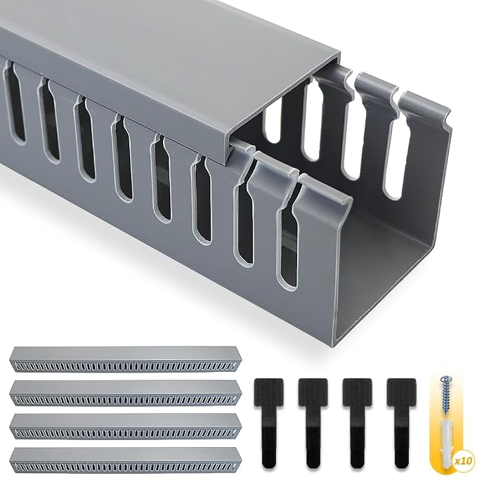 Cable Raceway 95" Open Slot Cable Management Kit Large Capacity Upgraded Snap Structure,Wire Cover Cord Hider for Under Desk&Industrial Network/PC/TVs- 23.6" X 1.97" X 1.97" X 4PCS LWH Grey Color by RJYKVS