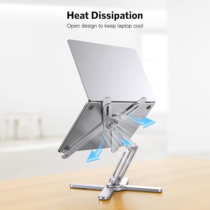 OMOTON LA10 360° Rotating Laptop Stand Riser Foldable for Desk, Silver | Aluminium Aolly, Adjustable Height Angles, Collaborative Work, Easy Storage, Fits Laptops up to 17", for MacBook Pro/Air HP - Image 9