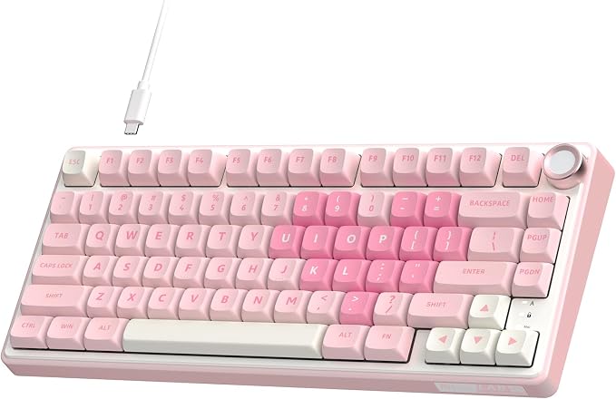 RK ROYAL KLUDGE R75 Mechanical Keyboard Wired with Volume Knob, 75% Keyboard Gasket Mounted, Hot Swappable, Creamy Sound, MDA Profile, PBT Keycaps, Pink by RKROYALKLUDGE