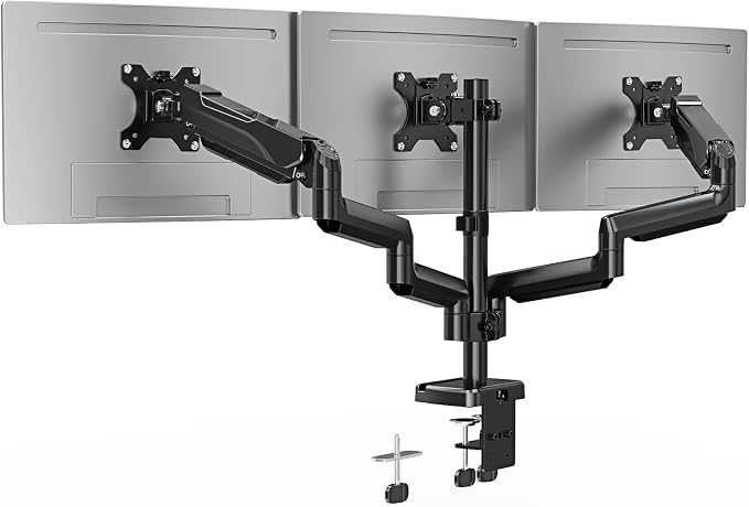 Triple Monitor Desk Mount for Computer Screens up to 32" | Holds up to 19.8 lbs Each, 3 Monitor Arm, Heavy Duty Stand Vesa Mount 75x75, 100x100 by ERGOFOCUS