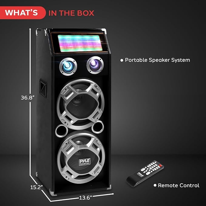 Pyle Wireless Active PA Speaker System - 1000W Portable High Powered Bluetooth Compatible Outdoor Sound Speaker w/ USB SD MP3 FM Radio AUX RCA LED DJ Lights - 35mm Stand Mount, Remote - Image 6