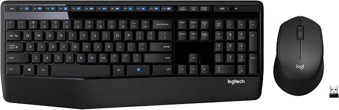 Logitech MK345 Full Size Wireless Keyboard and Mouse Combo - Black | Full size keyboard with integrated palm rest, compact right handed mouse, connect via single included USB-A Nano Receiver by Unknown