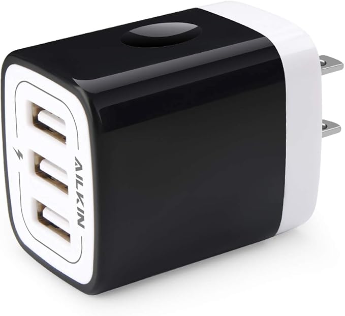 Wall Charger Plug, USB Plug Wall Outlet, 3 MultiPort Charger Station Cube | USBA Box Charger Outlet Base Brick Block Replacement for iPhone, iPad, and iWatch Charger Plug (Black) by AILKIN