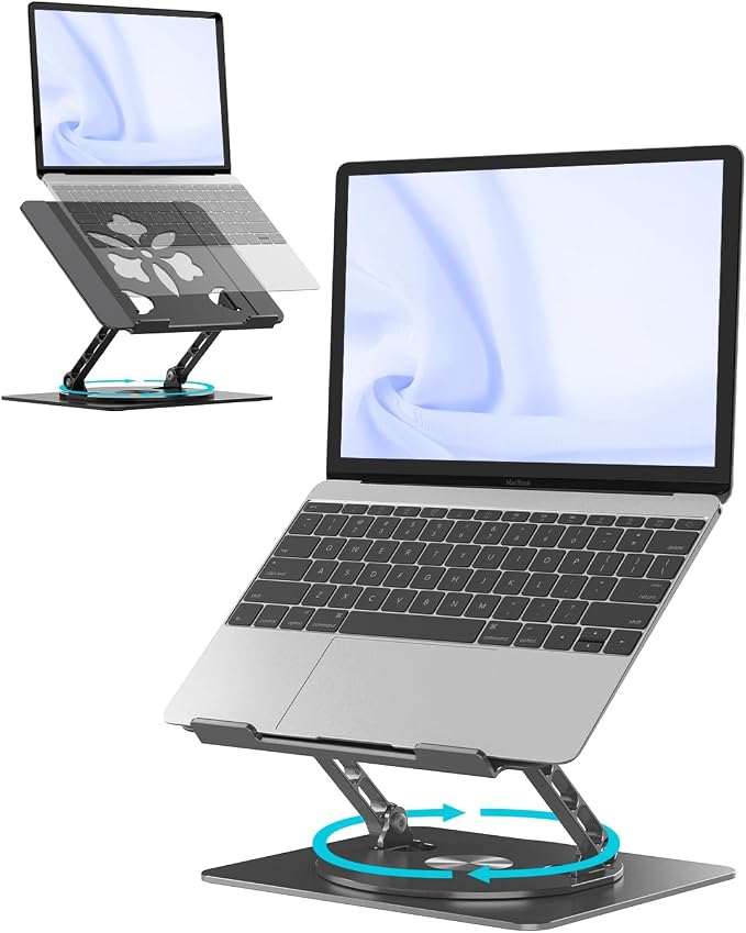 Aoviho 360° Rotating Laptop Stand for Desk | Adjustable, Foldable, Portable Aluminum Ergonomic Riser | Compatible with MacBook, Dell, HP & All Laptops 10-16 inch | Black by Aoviho
