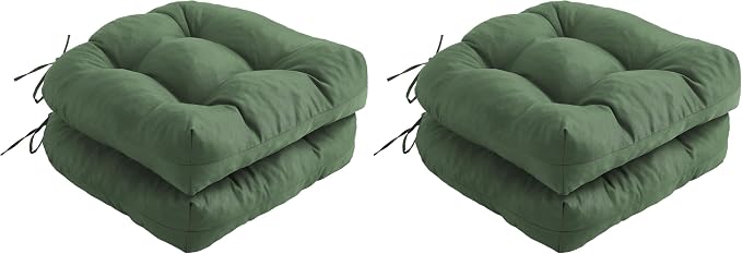 IPYNBAP Outdoor Chair Cushions Set of 2, Patio Chair Cushions with Ties, 19x19+5” Tufted Outdoor Seat Cushions, Waterproof Patio Furniture Cushions, Outdoor Dining Chair Pads, Forest Green (Pack of 2) by IPYNBAP