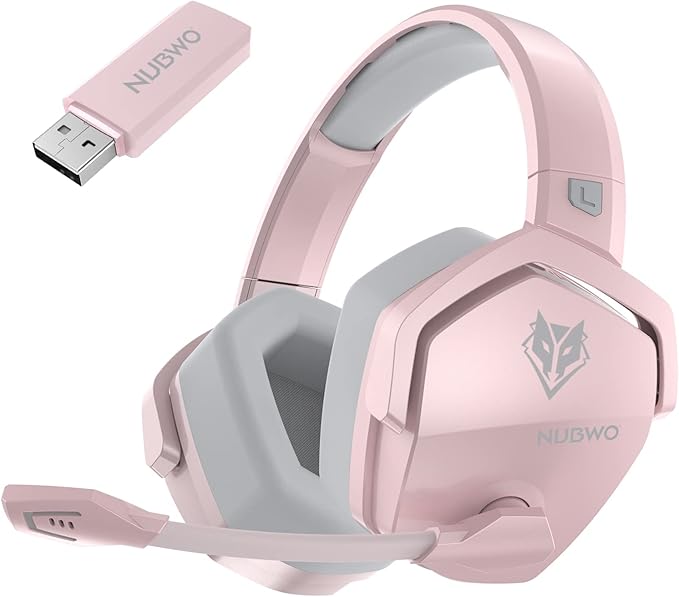 NUBWO G06 Dual Wireless Gaming Headset with Mic for PS5, PS4, PC, Mobile, Switch: 2.4GHz Wireless + Bluetooth - 100 Hr Battery - 50mm Drivers - Pink by NUBWO