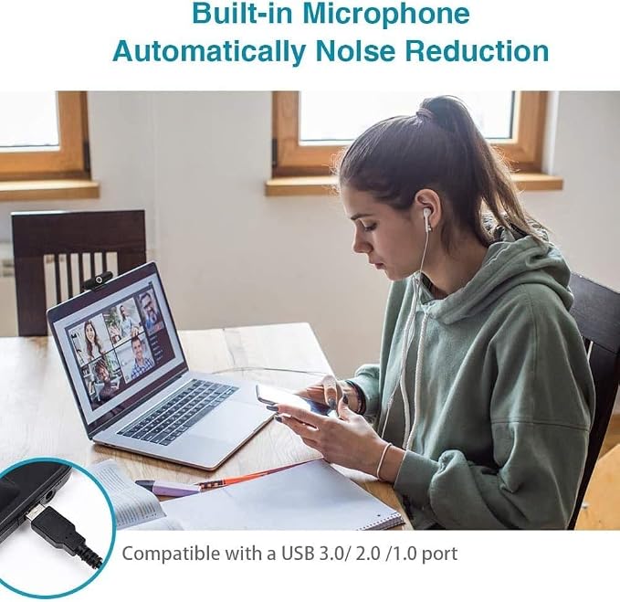 4K Webcam, HD Webcam 8MP- Laptop PC Desktop Computer Web Camera with Microphone, USB Webcams for Video Calling Recording Streaming Video Conference, Webcam with Mini Tripod,Privacy Shutter. | Computer Webcams for Switch 2 Video Calling Recording Stream... - Image 4