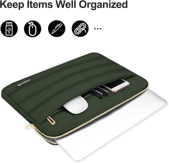 MOSISO Laptop Case 16 inch, 15-15.6 inch Puffy Laptop Sleeve Carrying Case | Compatible with MacBook Pro 16, HP Dell ASUS Acer Toshiba Lenovo, Polyester Horizontal Bag with Small Case, Army Green - Image 2