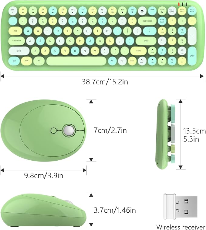 MOFII Wireless Keyboard and Mouse Combo, 2.4GHz Retro Typewriter Keyboard and Cute Mouse for Computer PC Desktops Laptop Windows(Green Mix) - Image 6