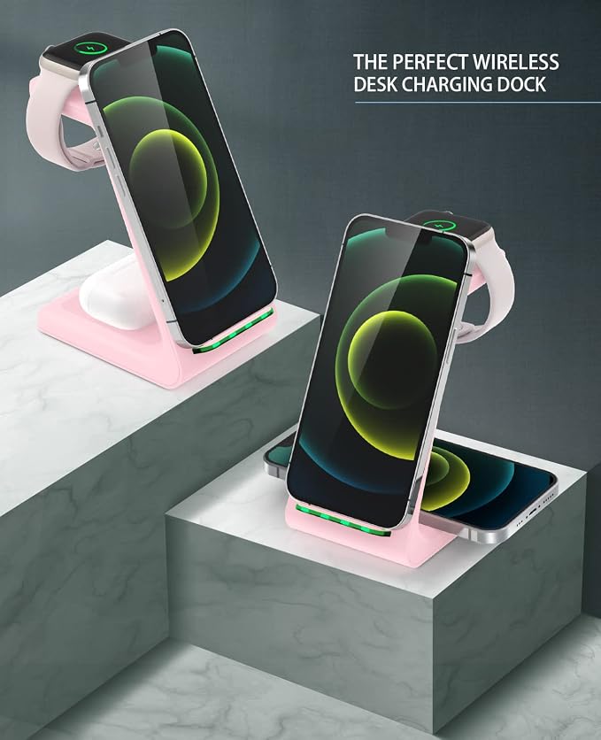 3 in 1 Wireless Charging Station, 2026 Upgraded Fast Desk Charger Station for iPhone 17 16 15 14 13 12 Pro Max Plus, Charger Stand for Apple Watch 10 9 8 7 6 5 4 3 2 SE, Airpods 4 3 2 Pro(Pink) - Image 7