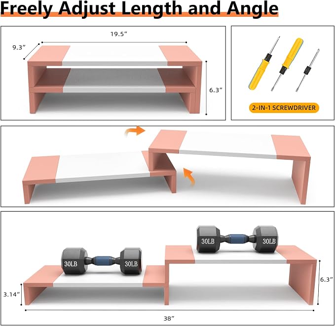 WESTREE Dual Monitor Stand - Monitor Stand Riser - 2 Shelf Computer Monitor Stand with Adjustable Length and Angle, Monitor Stands for 2 Monitors, Desktop Organizer Stand Office Furniture for PC, Computer, Laptop - Image 7