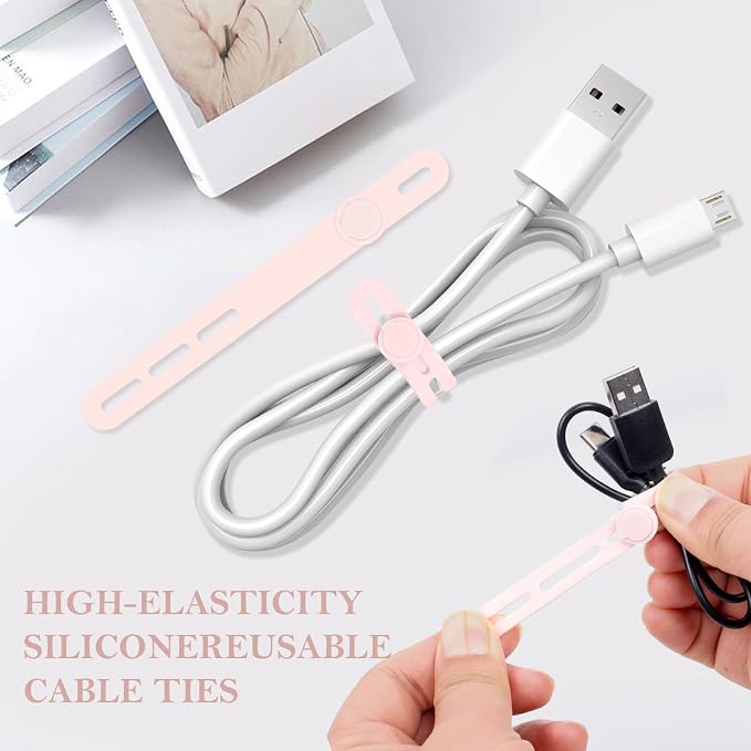 Donruby 30Pcs Silicone Cable Ties, Reusable Cord Organizer Straps, Pink | Adjustable, Multipurpose, 4.7" High-Elasticity Cord Wraps for Bundling Electronics, Home Office School Essentials - Image 3