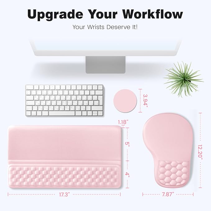 Ospelelf Ergonomic Mouse Pad and Keyboard Stand Wrist Rest Set, Memory Foam Comfort, Pain Relief for Typing, Office Desk Accessories, Pink - Image 6
