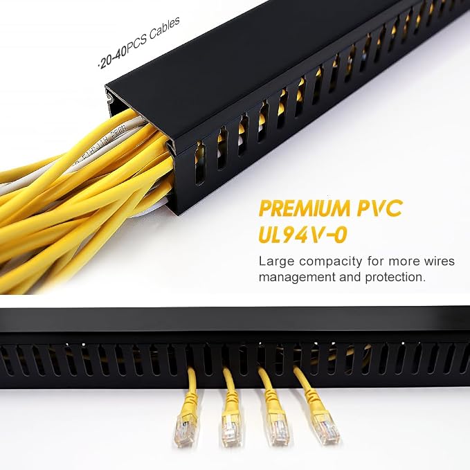 Cable Raceway 95" Open Slot Cable Management Kit Large Capacity Upgraded Snap Structure,Wire Cover Cord Hider for Under Desk&Industrial Network/PC/TVs- 23.6" X 1.97" X 1.97" X 4PCS LWH Black Color - Image 4