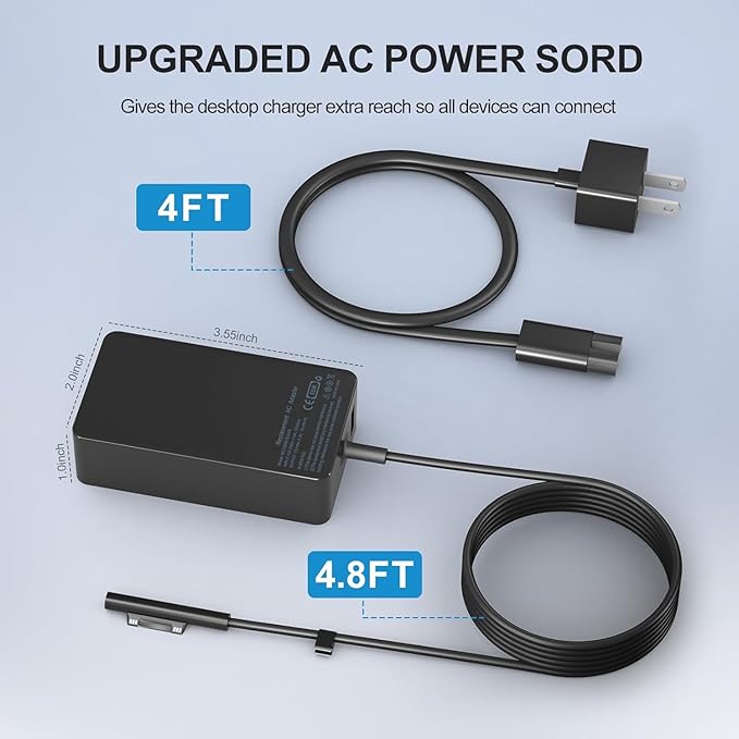 YURCIPWE Surface Pro Charger 65W, Surface Laptop Charger Compatible with Microsoft Surface Pro 11/10/9/8/7+/7/6/5/4/X, Surface Laptop 7/6/5/4, Surface Book 3/2, Surface Go 3/2/1 with 8.8ft Power Cord - Image 6