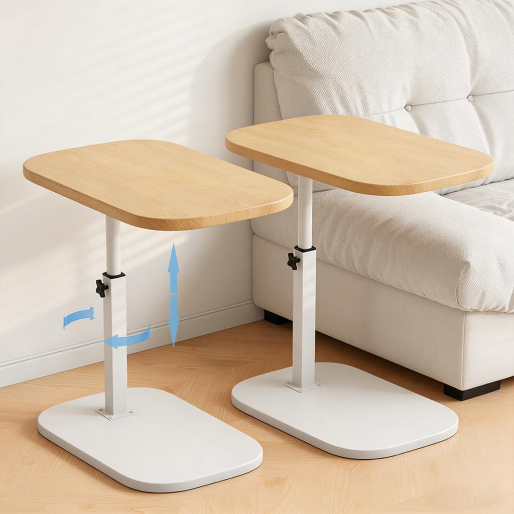 2 Set Pedestal Adjustable c Table for Small Spaces，C Shaped End Table Desktop can Turn 360° and the Height of the Sofa Small TV Tray Table Can be Adjusted for Couch by Vorriop