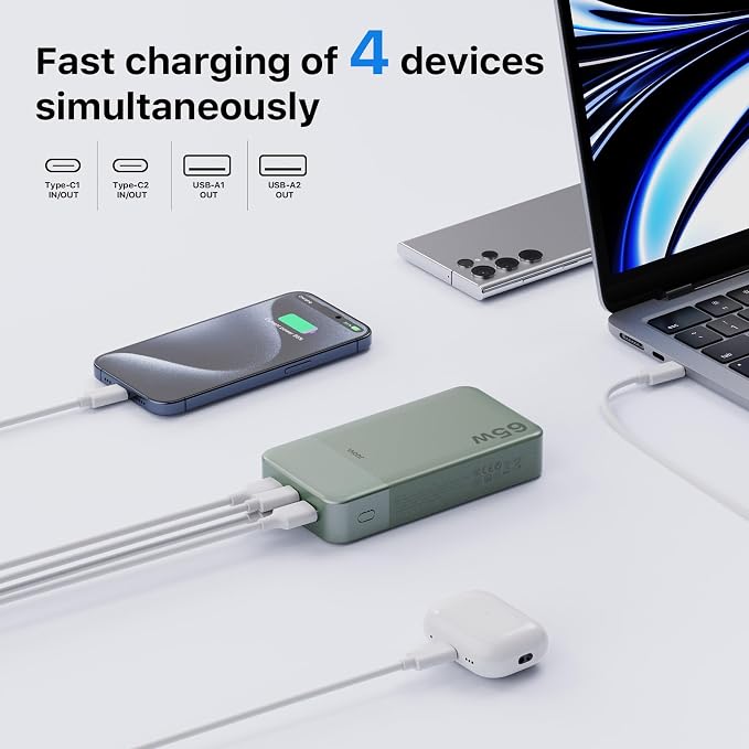 JUOVI 65W Portable Charger for Laptop Power Bank 20000mAh | USB C Laptop Power Bank Fast Charging Battery Pack for Laptop MacBook Dell XPS iPhone 17/16/15/14 Series Samsung and More - Image 6