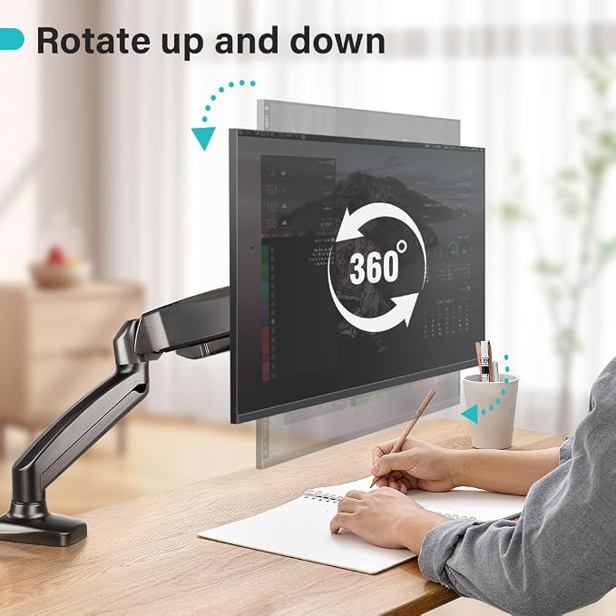 BFTOU Black Single Monitor Arm Adjustable Stand Monitor Mount up to 32 inches and 17.6 lbs, Computer Desk Mount with Clamp and Grommet Base - Image 3