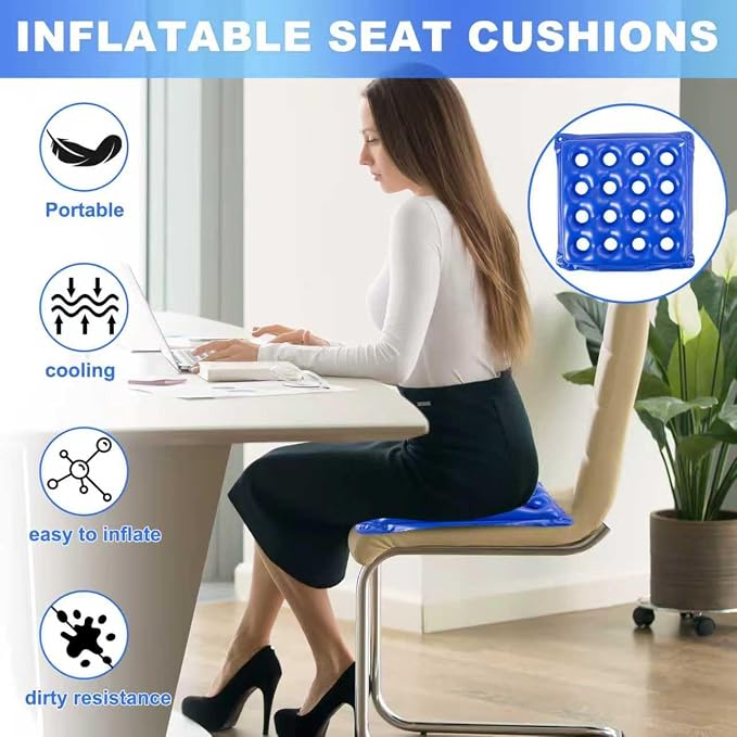 2-Pack Waffle Inflatable Seat Cushions with Pump, 18 Inch Beige 16-Hole Air Cushion for Pressure Relief, Wheelchair, Office Chair, Car Seat & Travel (Blue&Beige) - Image 6