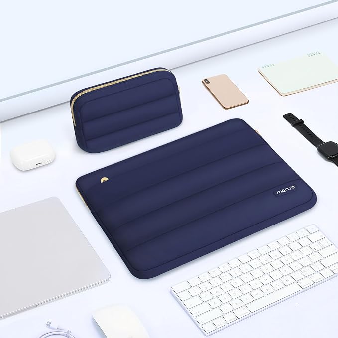 MOSISO Laptop Case 13.3 inch,13-13.3 inch Puffy Laptop Sleeve Carrying Case | Compatible with MacBook Neo/Air 13.6/Pro 13/14, HP Dell ASUS Lenovo, Polyester Horizontal Bag with Small Case, Navy Blue - Image 5